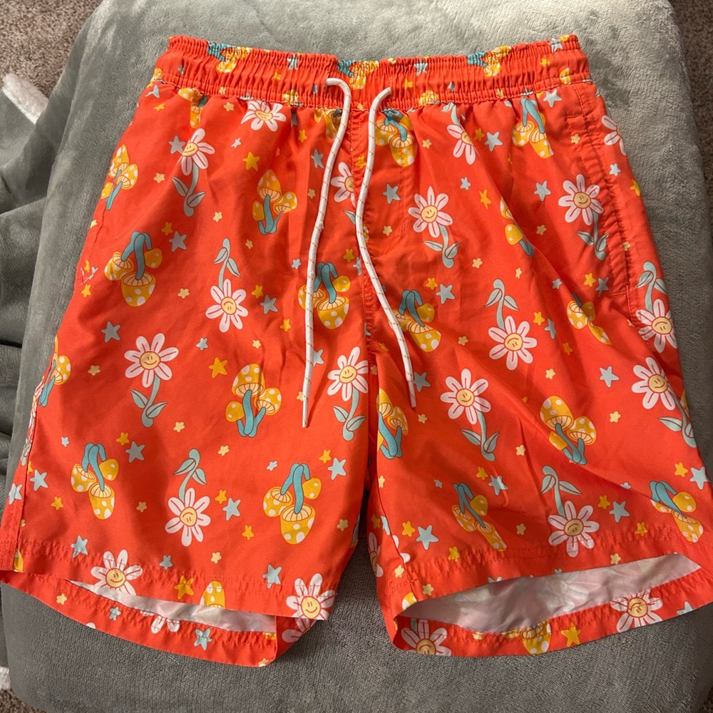No Boundaries Orange Floral Swim Trunks